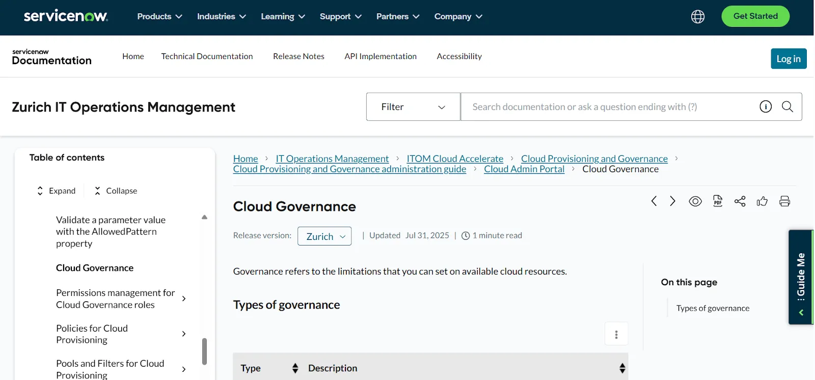 ServiceNow Cloud Governance