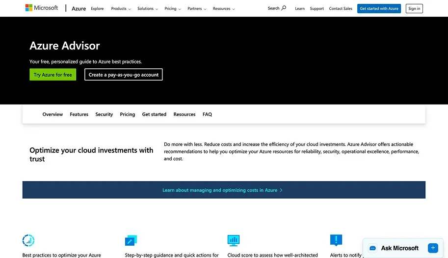 Azure Advisor with ML‑based Recommendations
