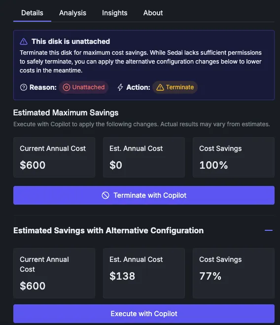 Terminate unattached disks with Sedai